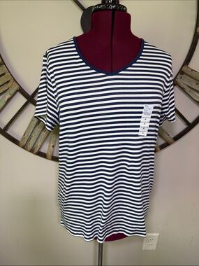Croft & Barrow XXL Striped V-Neck T-Shirt - Navy & White NWTS